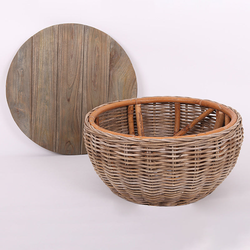 Elegant Vintage Round Rattan Coffee Table - Solid Wood, Hand-Woven, Rustic Charm, Durable Craftsmanship, Timeless Style for Living Room & Veranda