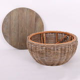 Elegant Vintage Round Rattan Coffee Table - Solid Wood, Hand-Woven, Rustic Charm, Durable Craftsmanship, Timeless Style for Living Room & Veranda