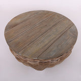 Elegant Vintage Round Rattan Coffee Table - Solid Wood, Hand-Woven, Rustic Charm, Durable Craftsmanship, Timeless Style for Living Room & Veranda