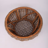 Elegant Vintage Round Rattan Coffee Table - Solid Wood, Hand-Woven, Rustic Charm, Durable Craftsmanship, Timeless Style for Living Room & Veranda
