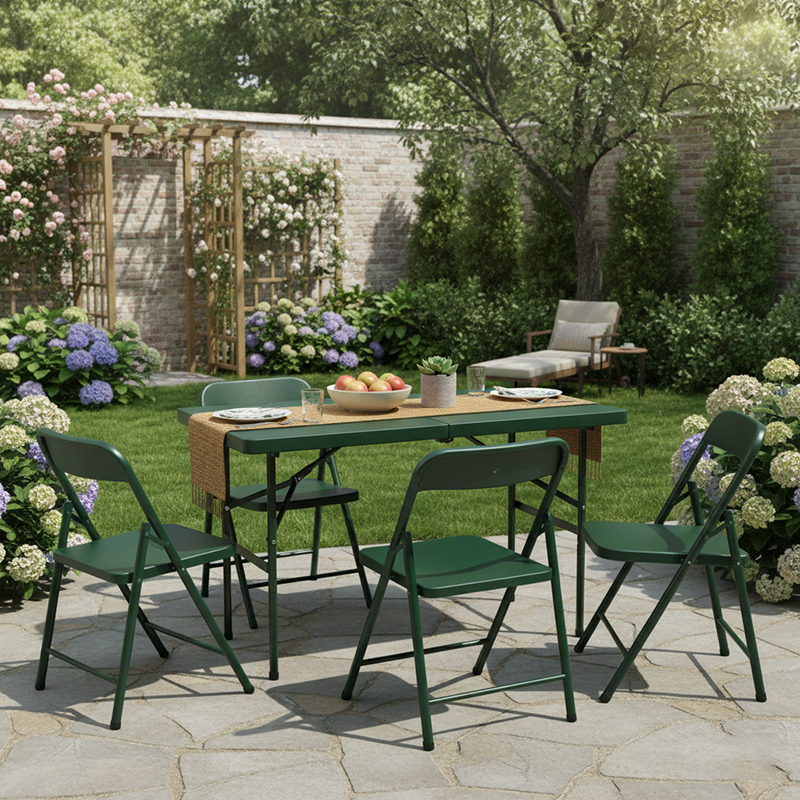 Modern Minimalist Rectangular Foldable Dining Table - 4-Leg Steel & Plastic, Garden-Ready