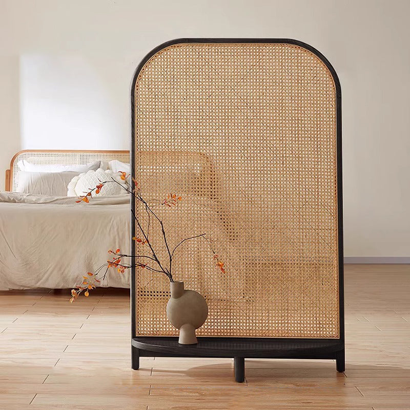 Traditional Chinese Rectangular Room Divider with Solid Wood Frame and PP Synthetic Rattan – Ideal for Living Room Decor