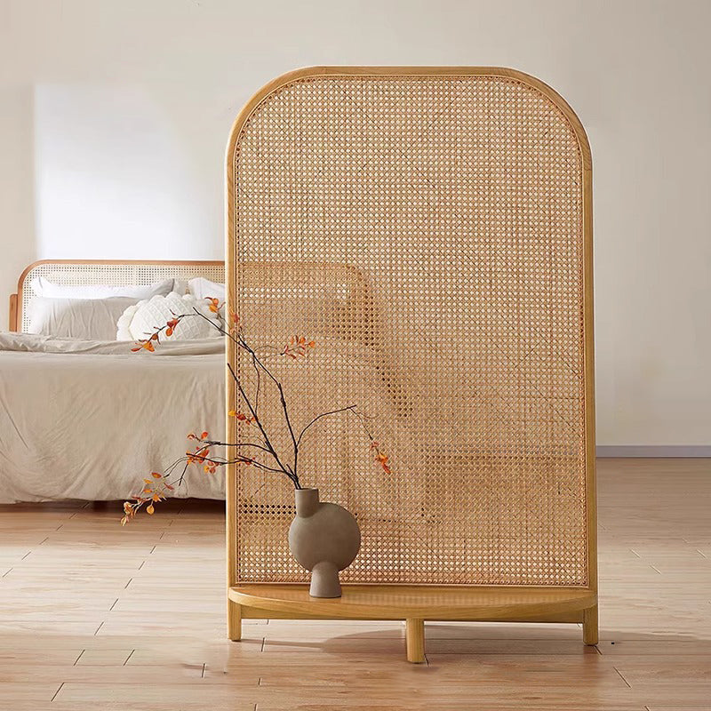 Traditional Chinese Rectangular Room Divider with Solid Wood Frame and PP Synthetic Rattan – Ideal for Living Room Decor