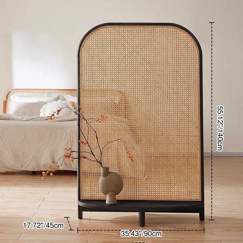 Traditional Chinese Rectangular Room Divider with Solid Wood Frame and PP Synthetic Rattan – Ideal for Living Room Decor