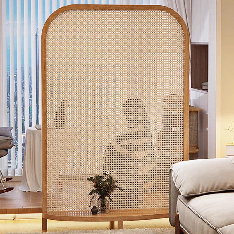 Traditional Chinese Rectangular Room Divider with Solid Wood Frame and PP Synthetic Rattan – Ideal for Living Room Decor
