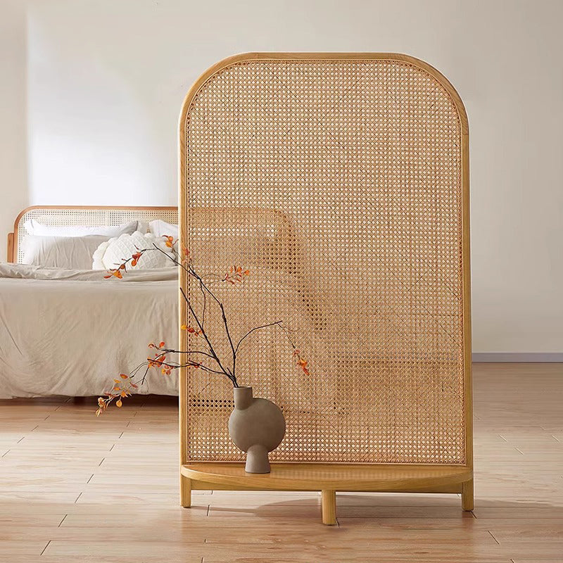 Traditional Chinese Rectangular Room Divider with Solid Wood Frame and PP Synthetic Rattan – Ideal for Living Room Decor