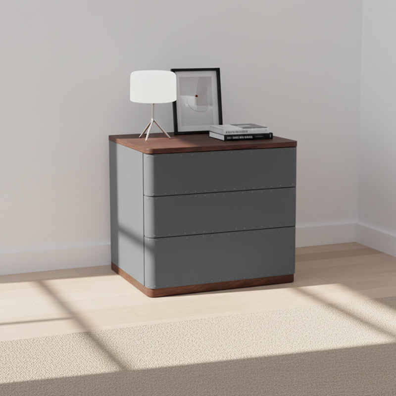 Modern Rectangular Nightstand — Solid Wood & Multi-Layer Board Construction, Premium Saddle Leather Upholstery, Refined Craftsmanship & Stable Support for Your Bedroom