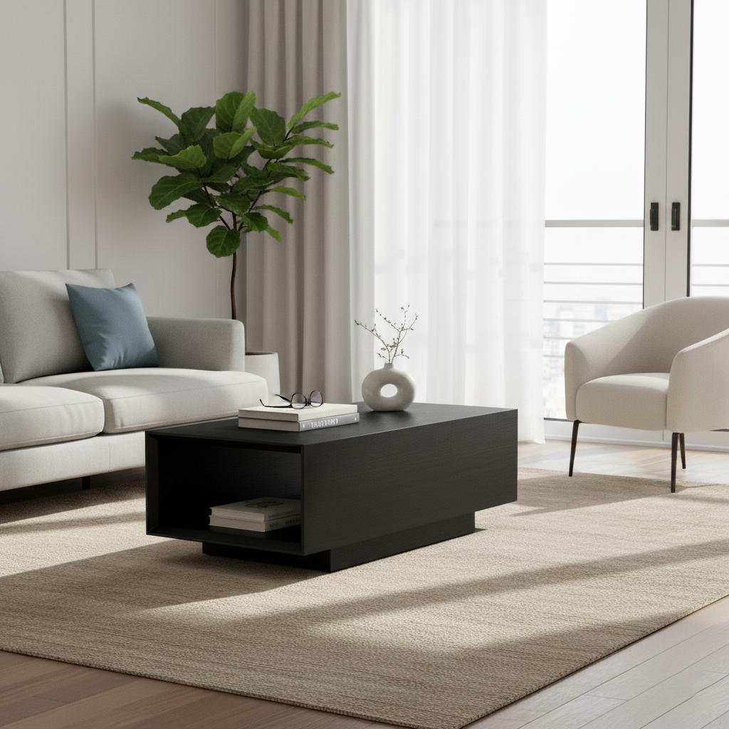 Modern Minimalist Rectangular Coffee Table – MDF Construction with Layered Storage, Stable Support, Versatile for Living Room & Beyond, Scratch-Resistant Finish