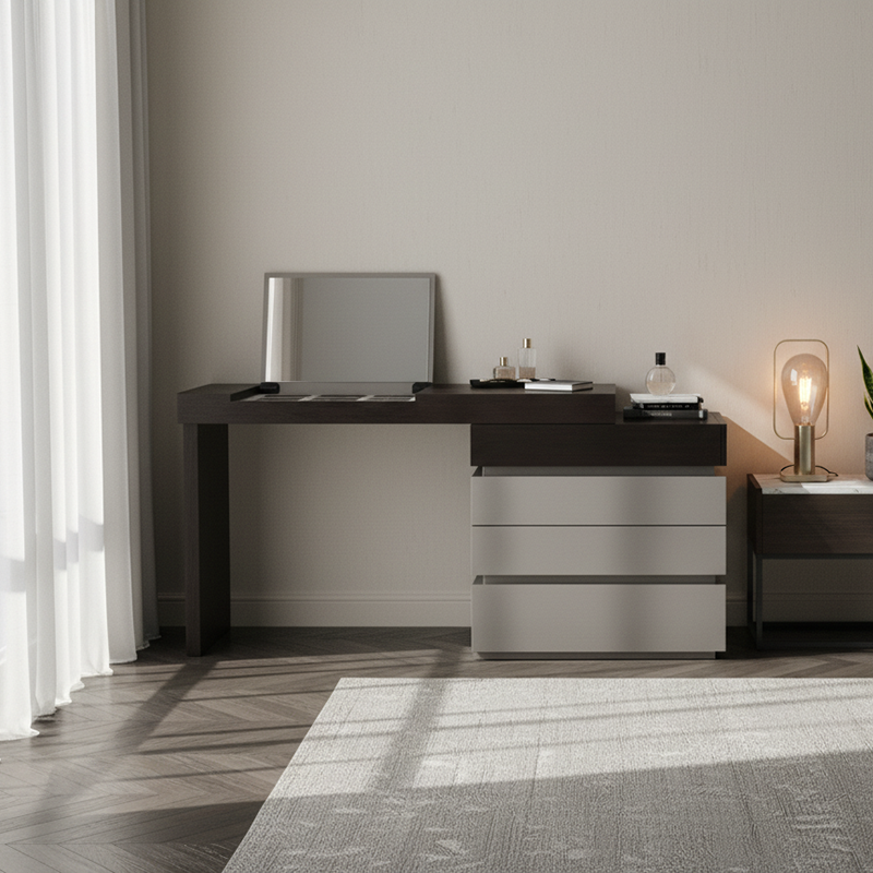 Modern Minimalist Rectangular Makeup Vanity — Multi-Layer Solid Wood Build, Sturdy & Eco-Friendly with Natural Clear Grain, Efficient Storage, Space-Saving & Easy-Clean Surface for Living Room & Bedroom