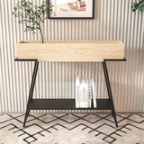 Sleek Modern Minimalist Solid Wood Console Table with Iron Frame, 3-Tier Rectangular Storage for Entryways