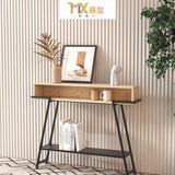 Sleek Modern Minimalist Solid Wood Console Table with Iron Frame, 3-Tier Rectangular Storage for Entryways