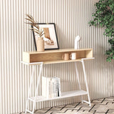 Sleek Modern Minimalist Solid Wood Console Table with Iron Frame, 3-Tier Rectangular Storage for Entryways