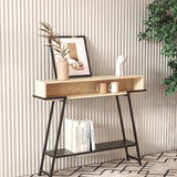 Sleek Modern Minimalist Solid Wood Console Table with Iron Frame, 3-Tier Rectangular Storage for Entryways