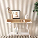 Sleek Modern Minimalist Solid Wood Console Table with Iron Frame, 3-Tier Rectangular Storage for Entryways