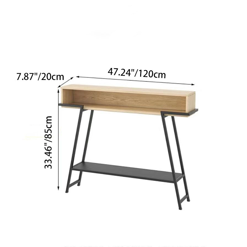 Sleek Modern Minimalist Solid Wood Console Table with Iron Frame, 3-Tier Rectangular Storage for Entryways