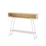 Sleek Modern Minimalist Solid Wood Console Table with Iron Frame, 3-Tier Rectangular Storage for Entryways