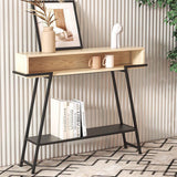 Sleek Modern Minimalist Solid Wood Console Table with Iron Frame, 3-Tier Rectangular Storage for Entryways