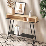 Sleek Modern Minimalist Solid Wood Console Table with Iron Frame, 3-Tier Rectangular Storage for Entryways