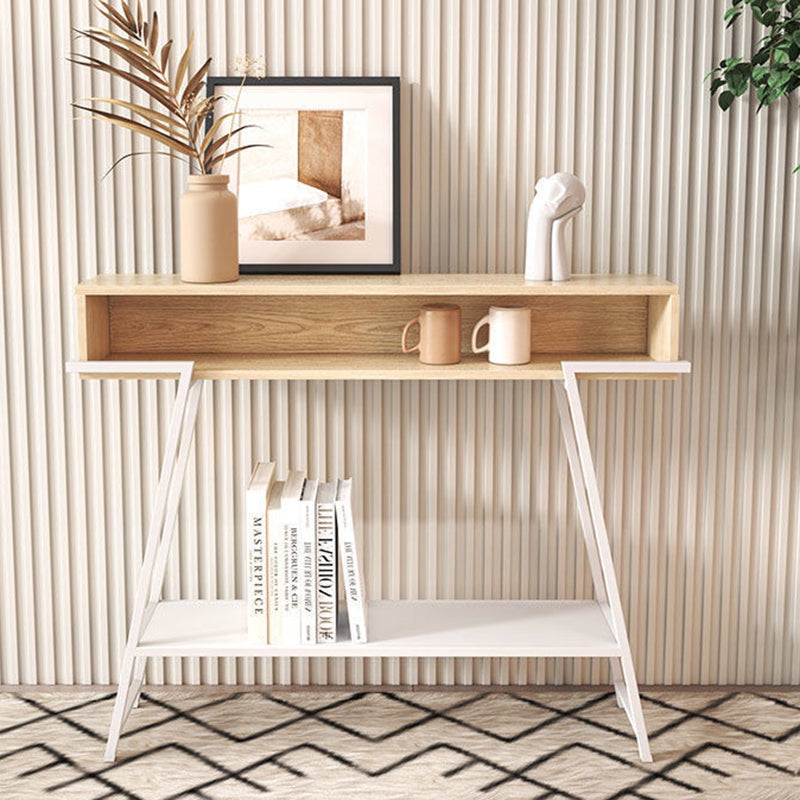 Sleek Modern Minimalist Solid Wood Console Table with Iron Frame, 3-Tier Rectangular Storage for Entryways