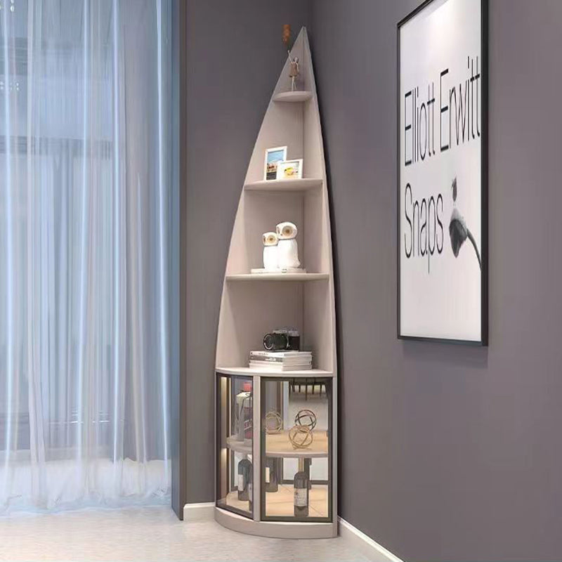 Modern Luxury 6-Tier Fan-Shaped Corner Shelf Unit with Particleboard, Aluminum & Tempered Glass – Waterdrop & Space-Saving Design for Living Room