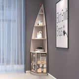 Modern Luxury 6-Tier Fan-Shaped Corner Shelf Unit with Particleboard, Aluminum & Tempered Glass – Waterdrop & Space-Saving Design for Living Room