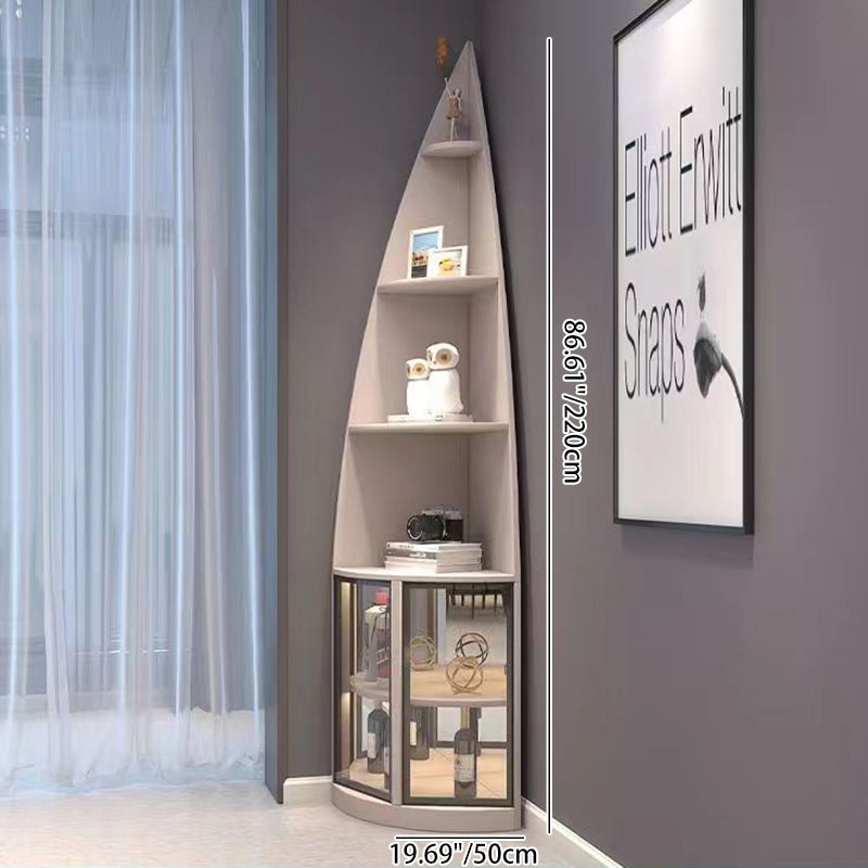 Modern Luxury 6-Tier Fan-Shaped Corner Shelf Unit with Particleboard, Aluminum & Tempered Glass – Waterdrop & Space-Saving Design for Living Room