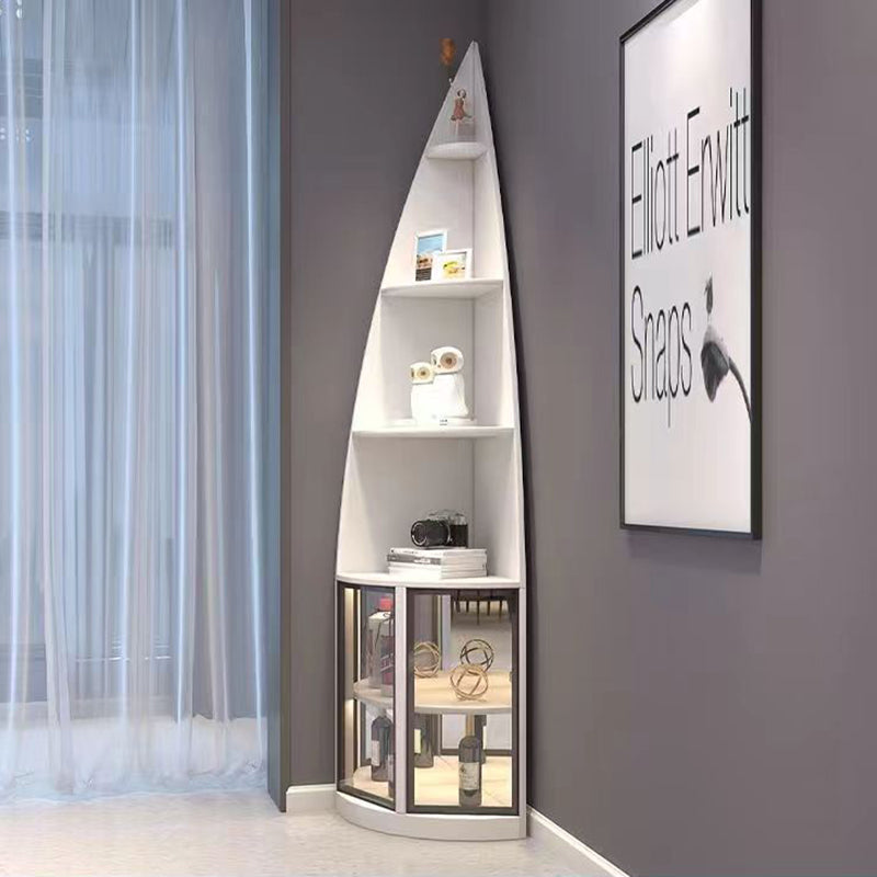Modern Luxury 6-Tier Fan-Shaped Corner Shelf Unit with Particleboard, Aluminum & Tempered Glass – Waterdrop & Space-Saving Design for Living Room
