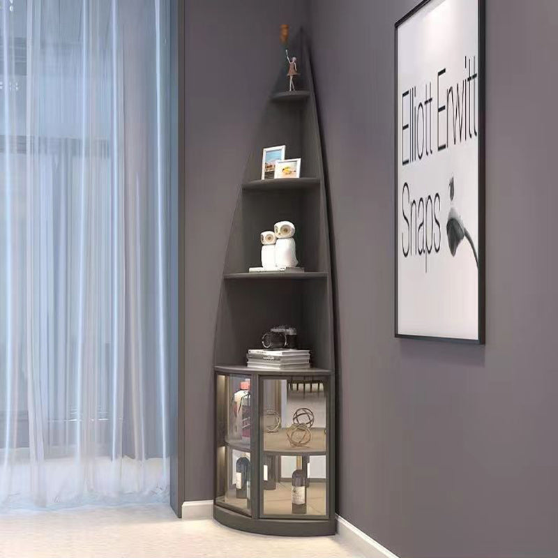 Modern Luxury 6-Tier Fan-Shaped Corner Shelf Unit with Particleboard, Aluminum & Tempered Glass – Waterdrop & Space-Saving Design for Living Room