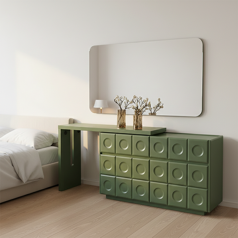 Green 6-Drawer Makeup Vanity – Nordic-Style Practical Storage with Premium MDF and Solid Wood Particle Board for the Bedroom