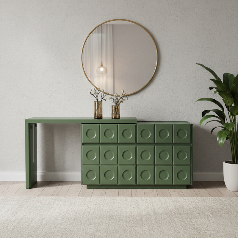 Green 6-Drawer Makeup Vanity – Nordic-Style Practical Storage with Premium MDF and Solid Wood Particle Board for the Bedroom