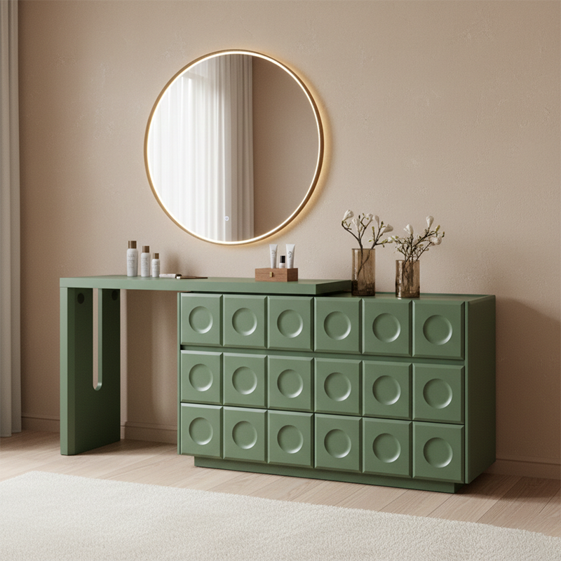 Green 6-Drawer Makeup Vanity – Nordic-Style Practical Storage with Premium MDF and Solid Wood Particle Board for the Bedroom