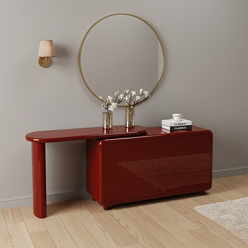 Chic Red 6-Drawer Makeup Vanity with Nordic Design – Durable MDF & Solid Wood Particle Board for the Bedroom