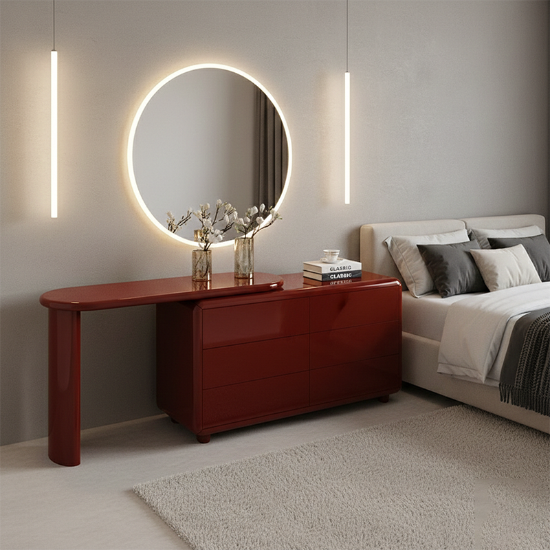 Chic Red 6-Drawer Makeup Vanity with Nordic Design – Durable MDF & Solid Wood Particle Board for the Bedroom