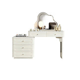 Nordic-Style Adjustable Makeup Vanity - White, Sturdy MDF & Solid Wood Particle Board with 5 Drawers