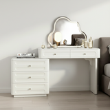 Nordic-Style Adjustable Makeup Vanity - White, Sturdy MDF & Solid Wood Particle Board with 5 Drawers