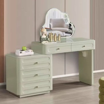 Nordic-Style Adjustable Makeup Vanity - White, Sturdy MDF & Solid Wood Particle Board with 5 Drawers