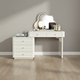 Nordic-Style Adjustable Makeup Vanity - White, Sturdy MDF & Solid Wood Particle Board with 5 Drawers