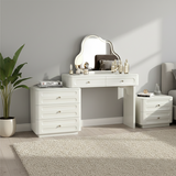 Nordic-Style Adjustable Makeup Vanity - White, Sturdy MDF & Solid Wood Particle Board with 5 Drawers