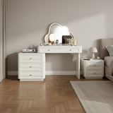 Nordic-Style Adjustable Makeup Vanity - White, Sturdy MDF & Solid Wood Particle Board with 5 Drawers