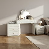 Nordic-Style Adjustable Makeup Vanity - White, Sturdy MDF & Solid Wood Particle Board with 5 Drawers
