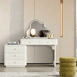 Nordic-Style Adjustable Makeup Vanity - White, Sturdy MDF & Solid Wood Particle Board with 5 Drawers