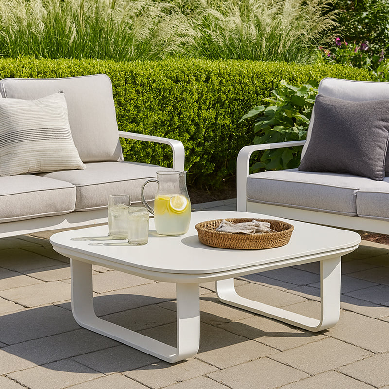 Sleek White Square Outdoor Coffee Table with 1-Tier Design for Stylish Gardens & Patios