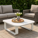 Sleek White Square Outdoor Coffee Table with 1-Tier Design for Stylish Gardens & Patios