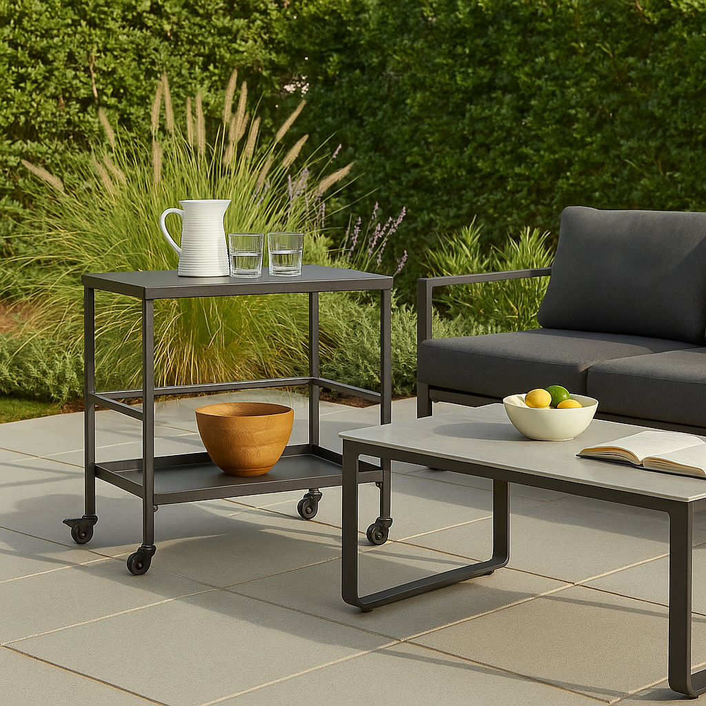 All-Purpose Outdoor Cart End Table with 2-Tier Movable Storage for Gardens & Outdoor Patios