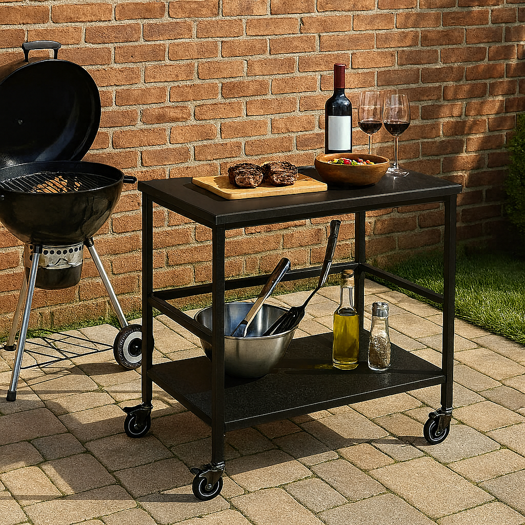 All-Purpose Outdoor Cart End Table with 2-Tier Movable Storage for Gardens & Outdoor Patios