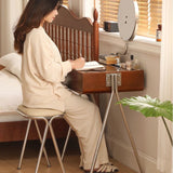 Contemporary Retro Solid Wood Vanity with Stainless Steel & Glass - Rectangular 1-Drawer Makeup Table for Bedroom