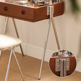 Contemporary Retro Solid Wood Vanity with Stainless Steel & Glass - Rectangular 1-Drawer Makeup Table for Bedroom