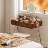 Contemporary Retro Solid Wood Vanity with Stainless Steel & Glass - Rectangular 1-Drawer Makeup Table for Bedroom