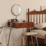Contemporary Retro Solid Wood Vanity with Stainless Steel & Glass - Rectangular 1-Drawer Makeup Table for Bedroom