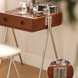 Contemporary Retro Solid Wood Vanity with Stainless Steel & Glass - Rectangular 1-Drawer Makeup Table for Bedroom